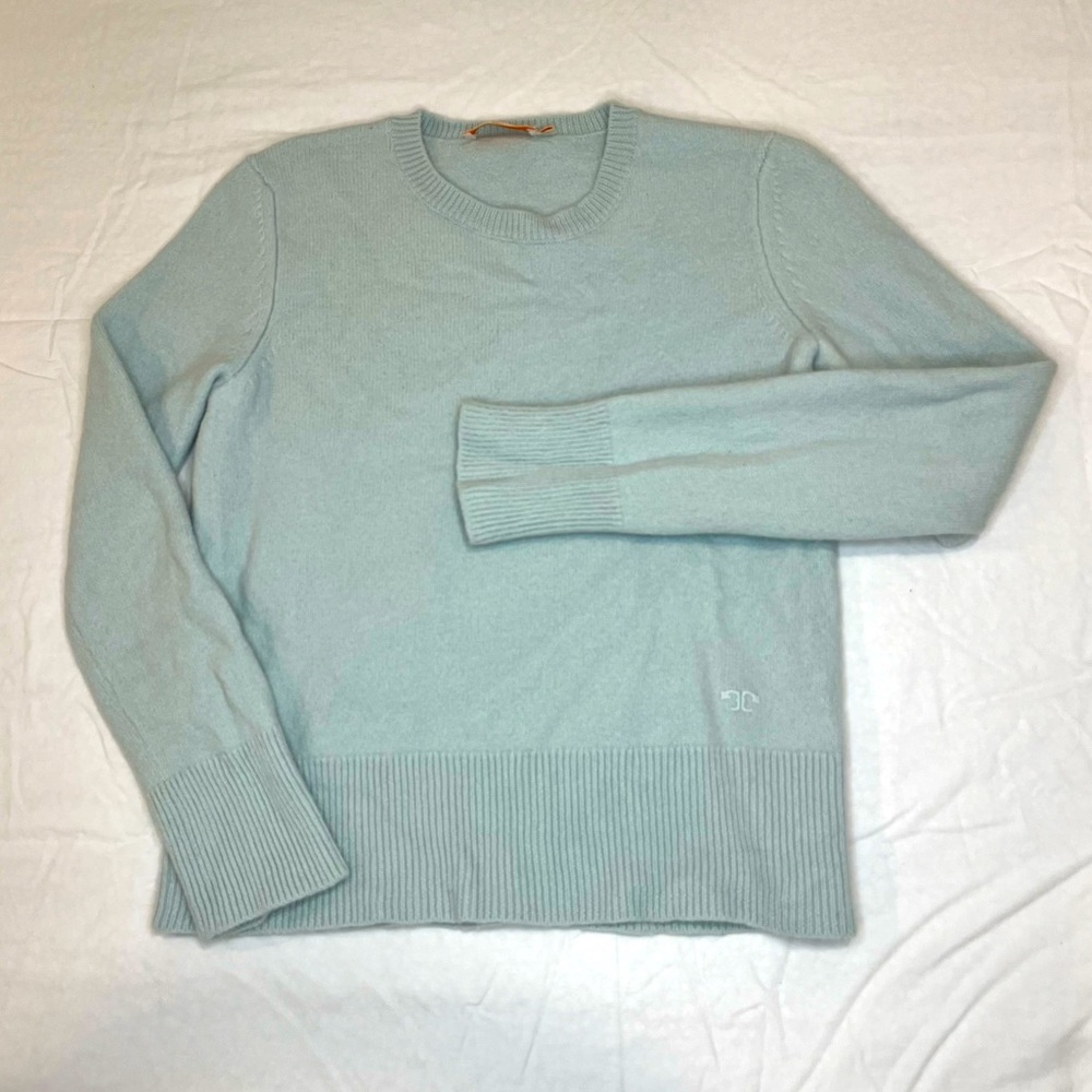 Tory Burch Women’s Small Felted Merino Wool Crew Neck Sweater Iced Mint Green